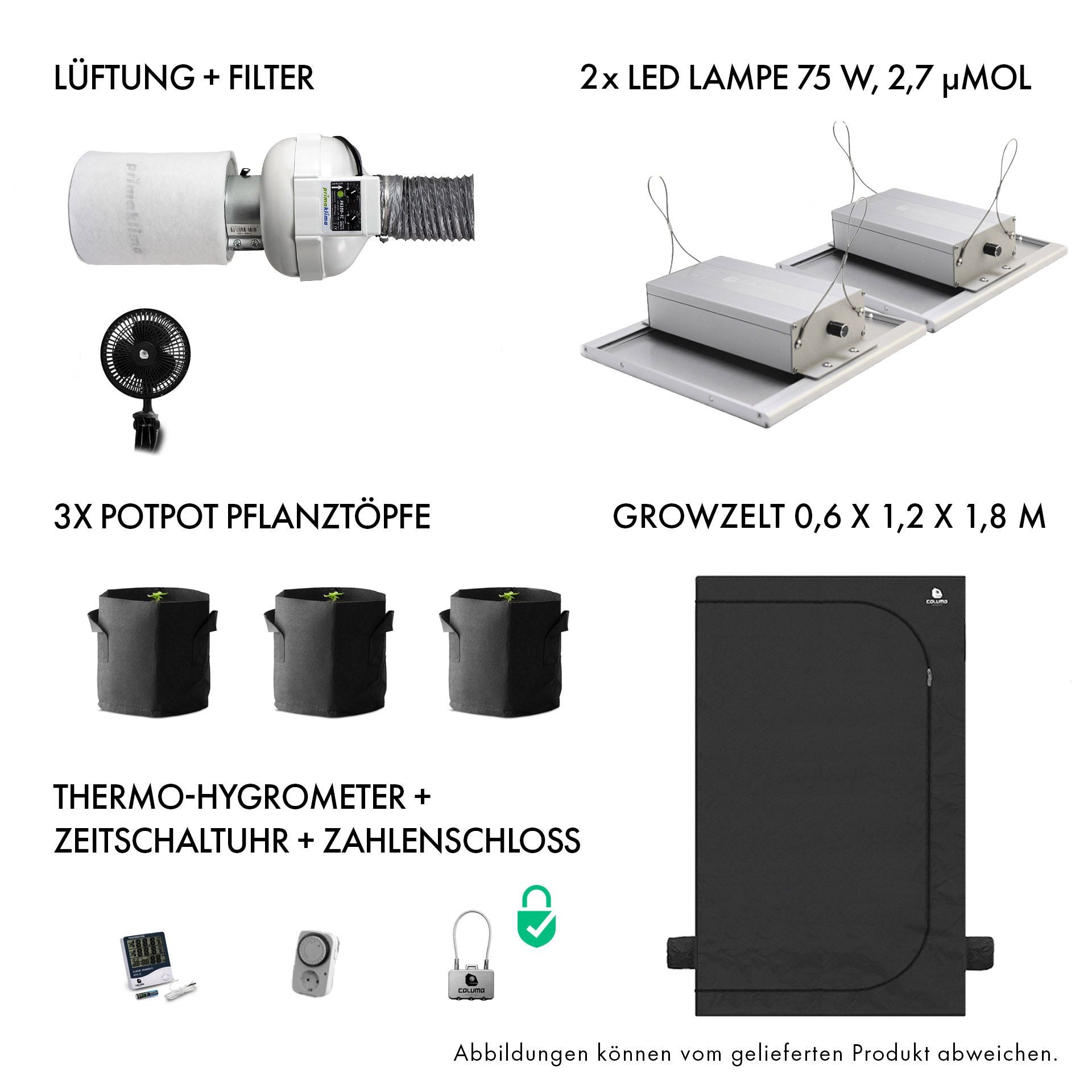 Caluma Set Ambient - 3 Plants Premium (60 x 120 cm, 2 x 75 W)