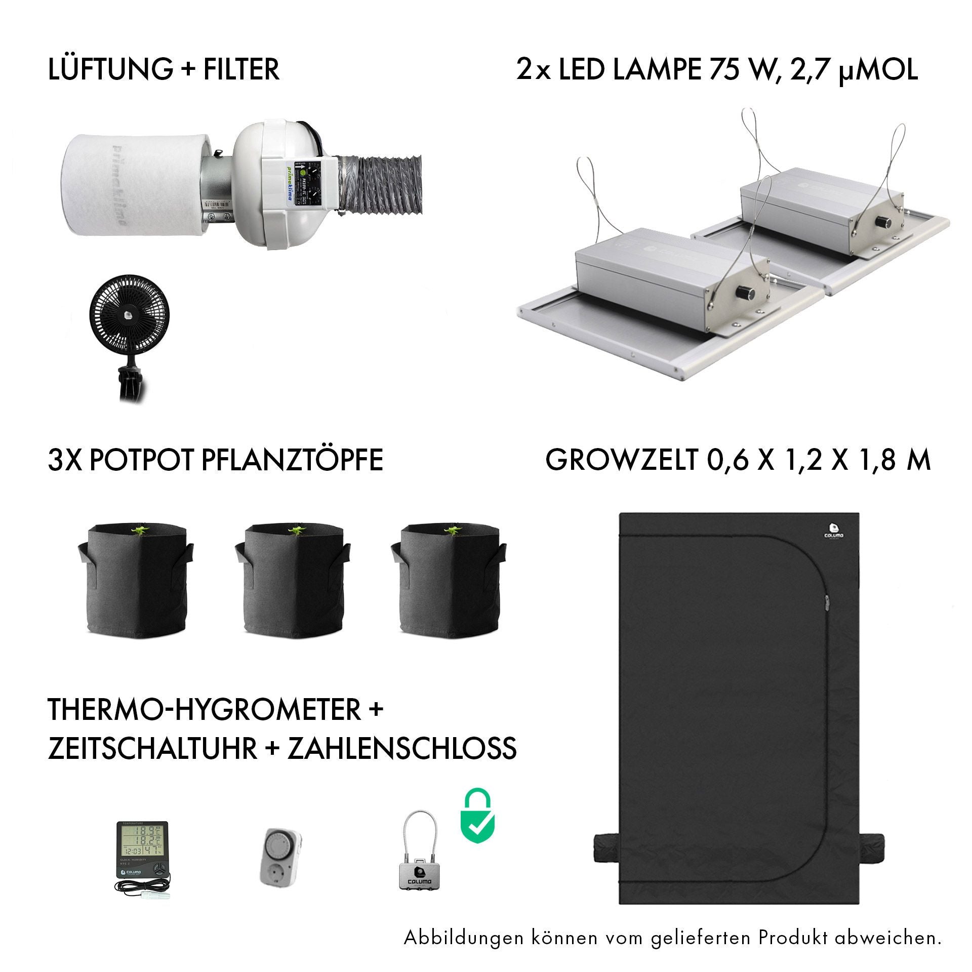 Caluma Set Ambient - 3 Plants Plus Premium  (60 x 120 cm, 2 x 150 W)