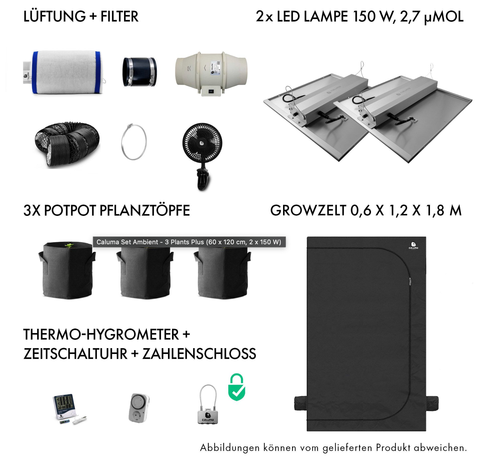 Caluma Set Ambient - 3 Plants Plus (60 x 120 cm, 2 x 150 W)